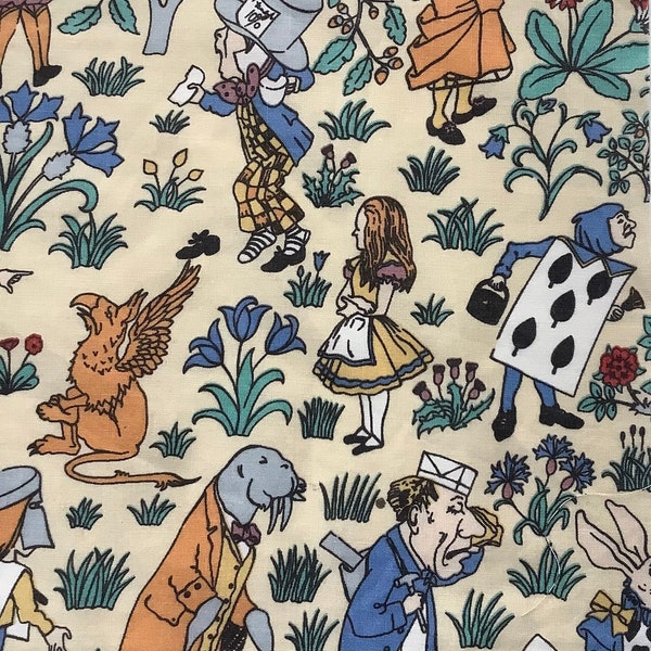 Alice in Wonderland Charles Voysey Design Vintage Fabric Remnant Rare Arts & Crafts FQ