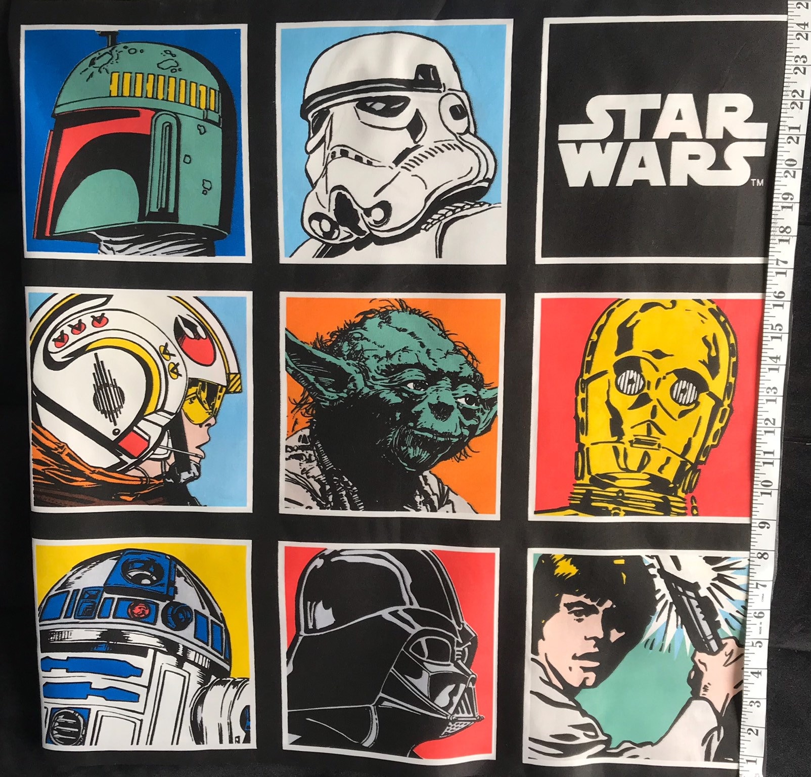Star Wars Fabric Remnant Boba Fett Stormtrooper R2D2 Yoda 9 Panel