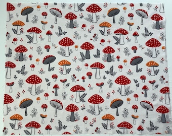 Grey Black Sketched Mushroom Fabric 59cm x 120cm Open weave Cotton Sewing Fabric Grey Black Sketched Mushroom Fabric 59cm x 120cm Open weave Cotton Sewing Fabric