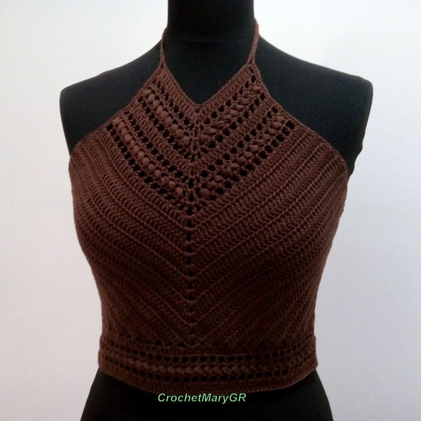 Brown Crochet Top Ηalter Top Crochet Crop Top, Boho Hippie Top / Crochet Bralette / Brown Tank Top, Gypsy tops Festival Hippy Clothes woman