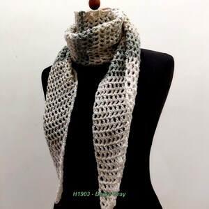 Handmade Crochet Multi-Color Scarf: Wool Blend, Beige-Gray