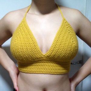 Crochet bikini top with wide base at the chest, Bikini top for summer music festival or swimming in a pool in many colors bra top
