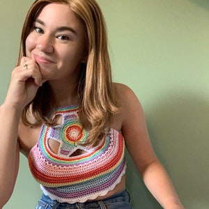 Crochet Halter Top, Rainbow Halter Top, Once Upon a Time in Hollywood Top, Boho Tops, Crop top Mandala Boho Hippie Festival Summer Clothes