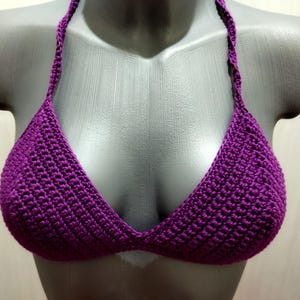 Classic Style Crochet Bikini Top 100% Cotton, Triangle Purple Orange Finished Tops, Custom Size and Color, Summer Party&#39;s Cloths Women