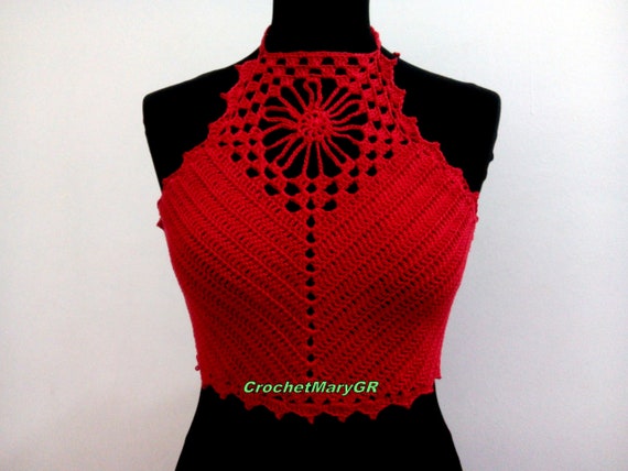 red crochet crop top