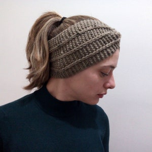 Fascia per capelli in maglia di lana: scaldaorecchie in tweed marrone