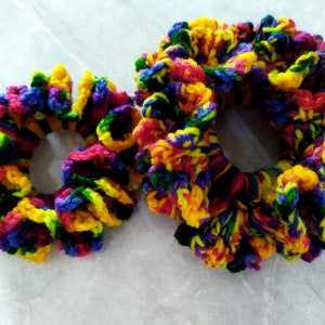 Pride scrunchie Rainbow hair scrunchies crochet, Pride party LGBTQ, Large hair scrunchy Jumbo Rainbow scrunchies handmade gifts