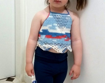 Crochet top for baby girl, kids Crop top, Girls crop tops, Toddler Girl Crochet top, Child top rainbow Halter top, American Flag Infant top