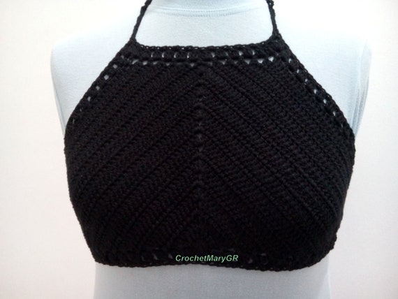 6 COTTON CROCHET HALTER TOP キャミソール ブラック Black Crochet Halter Top, 100% Cotton Boho Bralette - Etsy