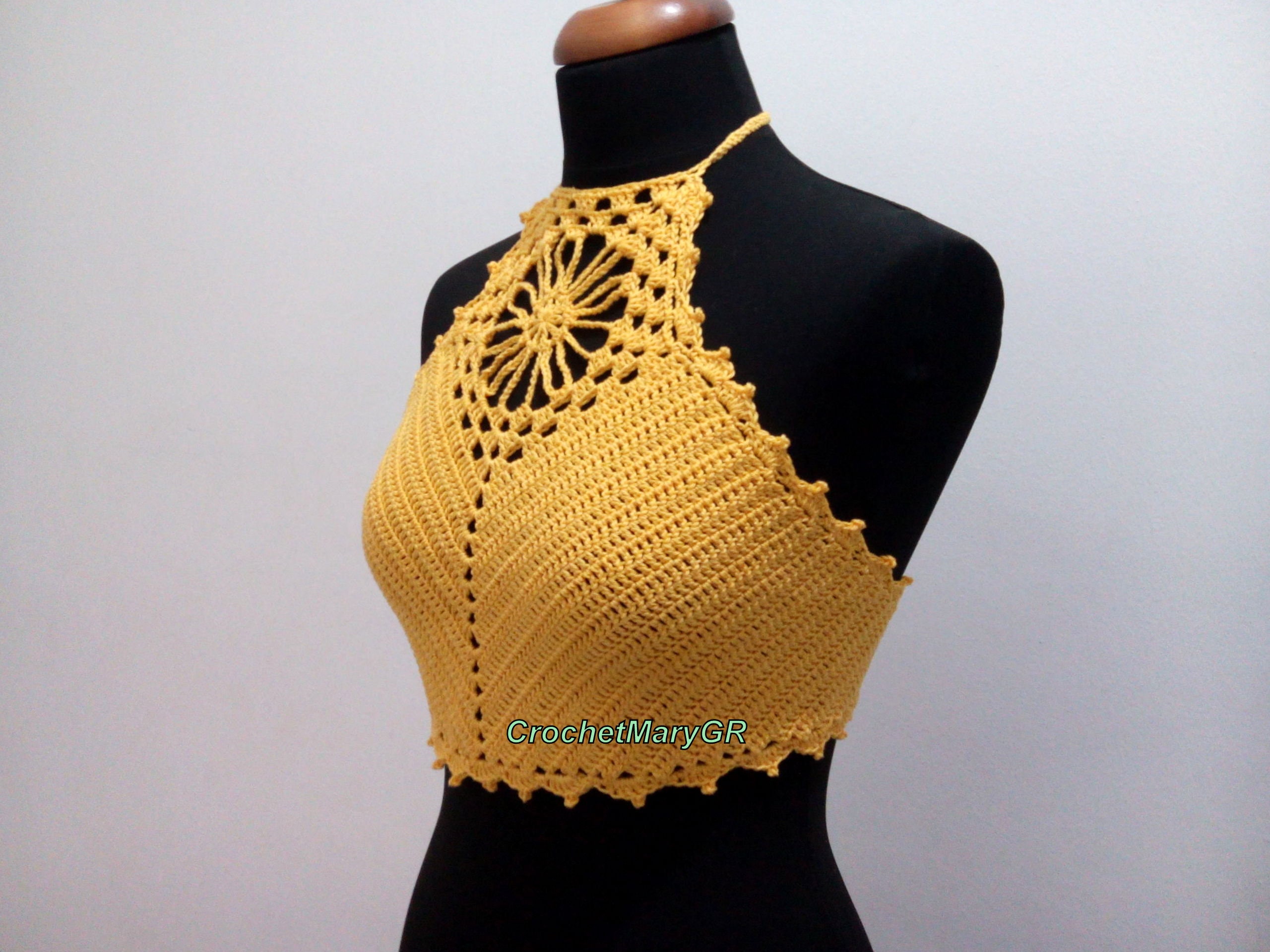 Yellow Crop Top - Crochet Crop Top - Halter Crop Top