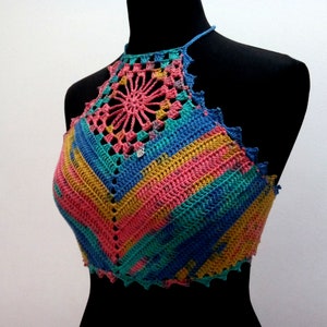 Rainbow crochet halter top, Festival top, Lgbtq top, Sexy star top, Boho Hippie Top, Cotton Yarn, Outfit Festival Clothes, Summer wear women