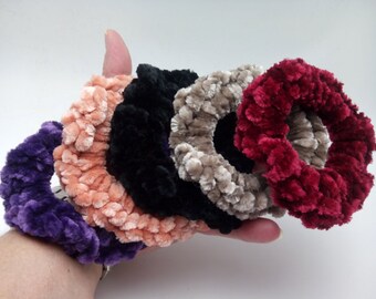 Single Crocheted Velvet Scrunchies Hand Made