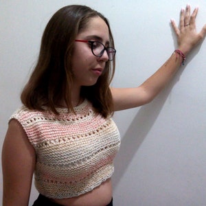 Hand Knit Crop Top, Square Neck Cotton Blend Bralette