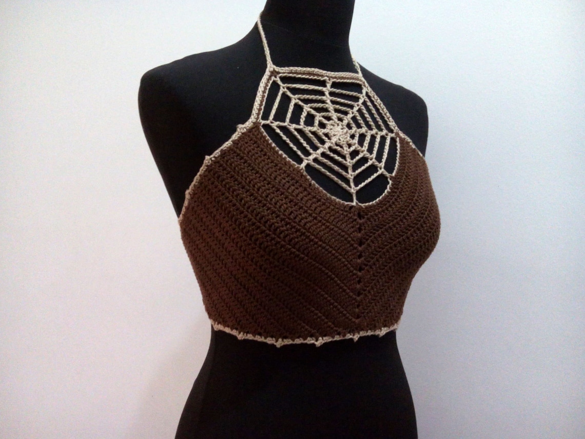 Brown Crochet Top Spider Web Top Crochet ClothingCrotchet Etsy