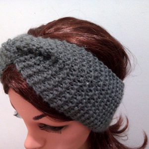 Gray Mohair Knit Headband: Silver Thread Ear Warmer