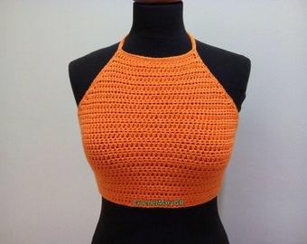 The Orange Halter Top | Customizable Crochet Crop Top | Boho Hippie festival Summer Wear | Crochet Clothes for Women Handmade