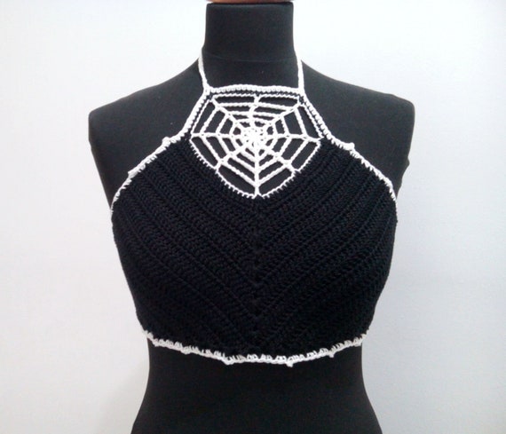 Black Crochet Bralette Top Spider Web Crochet Halter Top Summer Festival Top Witch Clothes Black Magic Tan Dreamcatcher Sexy Crop Top Etsy