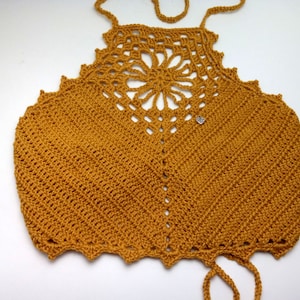 Handmade crochet crop top, flower, festival, vintage, various sizes and colors, gift idea, 100% oeko tex cotton yarn, Made to order