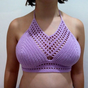 Purple Crochet Bralette Crochet Bikini for D Cup, Bustier Top, Plus Size Top, Custom Crotchet Bra Halter Net Lilac/ Violet Crop Top Handmade
