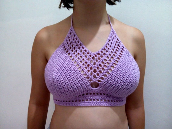 Purple Crochet Bralette Crochet Bikini for D Cup, Bustier Top, Plus Size Top,  Custom Crotchet Bra Halter Top Lilac/ Violet Crop Top Handmade -  Israel