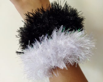 Crocheted Bulky hairy scrunchies, Fun Fur Hair Scrunchies, Big Hair elastic, Fuzzy soft scrunchies - eco-friendly hair accessories handmade