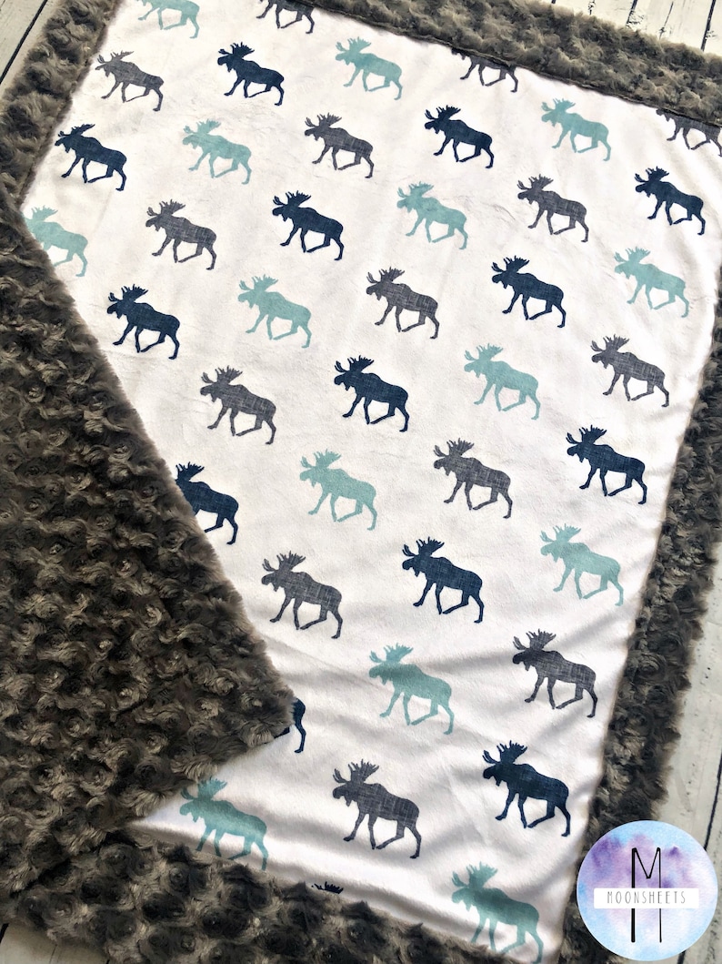 Moose Minky Baby Blanket Adult Blanket Twin Blanket Lumberjack Blanket Crib Blanket