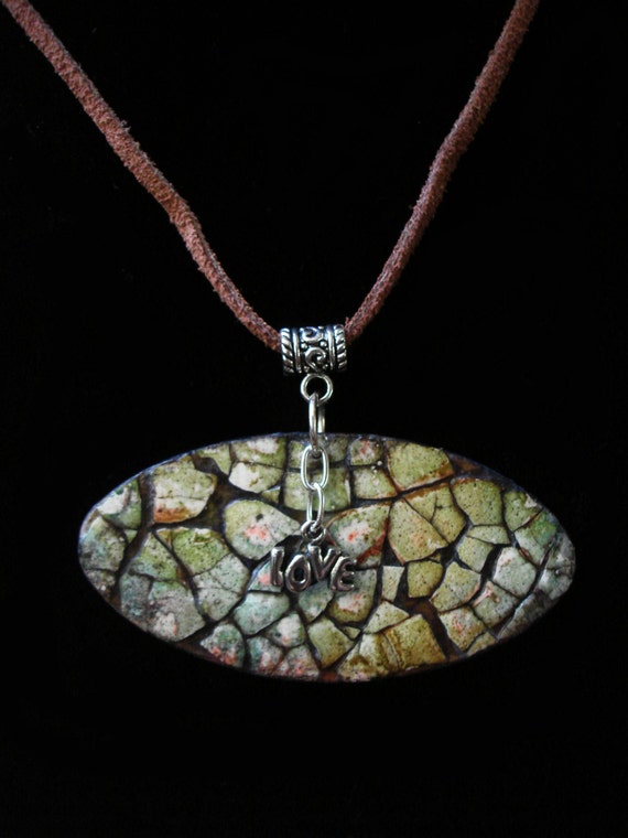 Items Similar To Lovely Oval Eggshell Mosaic Pendant Handmade On Etsy