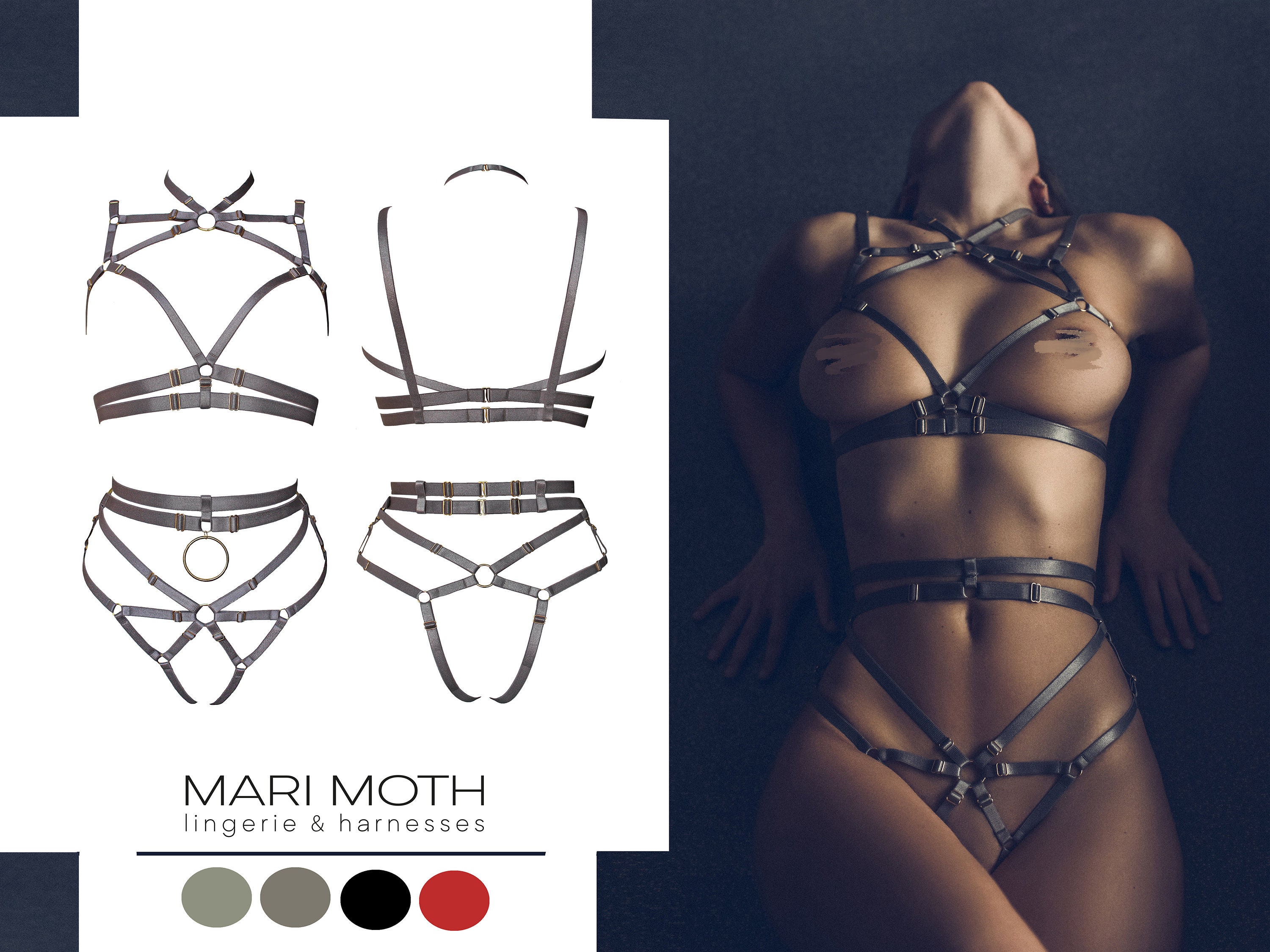 Emma Sexy Body Harness Set in Taupe-beige Color Open - Etsy Israel