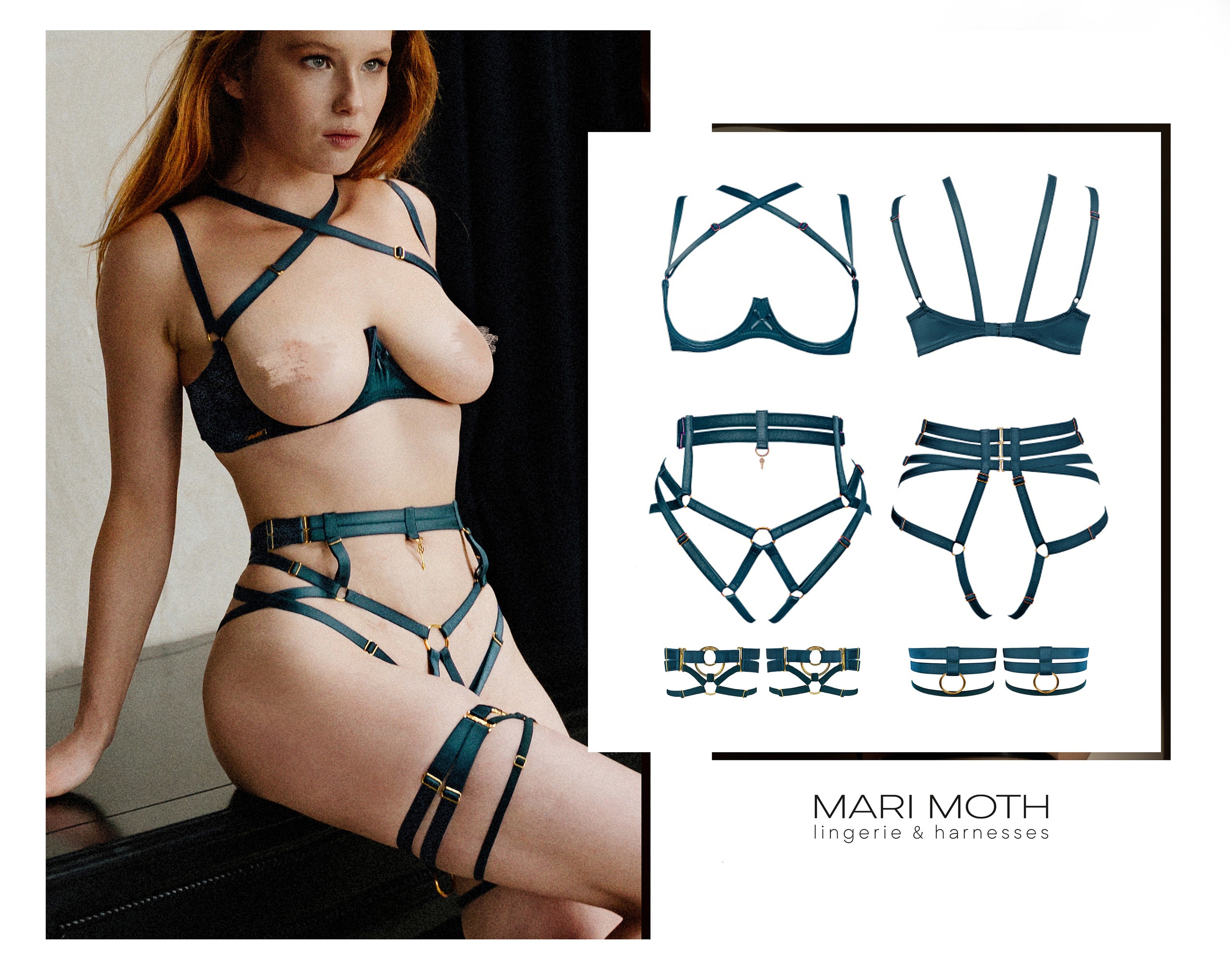 Stretch Braided Harness Set Crotchless Panties Cupless Top Cage Bra Open  Cup Bralette Bondage Lingerie BDSM -  UK