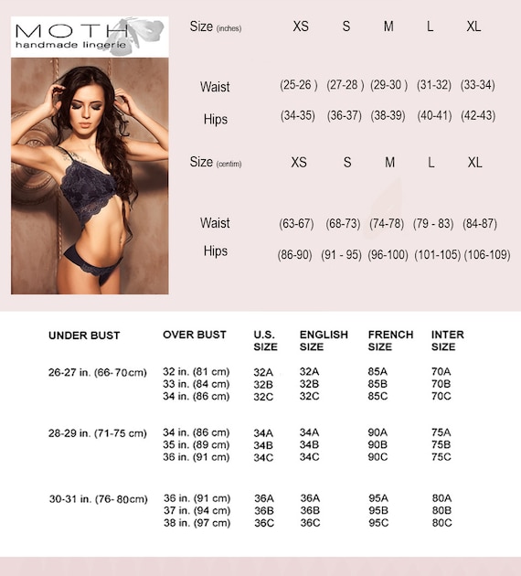 Victoria secret lingerie size chart