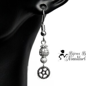 Earrings Hanging Silver Gear Gear Mechanism Steampunk image 1