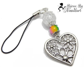 Strap jewel of rearview mirror key ring heart peace rainbow inclusive