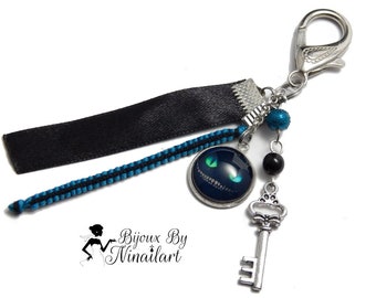 Cheshire key ring bag jewel blue and black