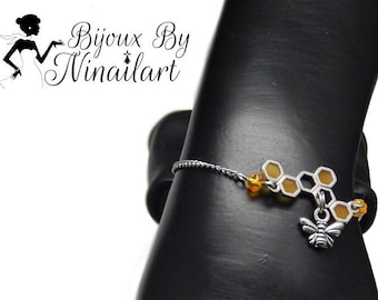 Custom-made steel chain bracelet Honey and Bees yellow crystal