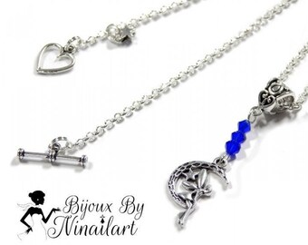 Necklace chain silver Fairy moon and blue crystal