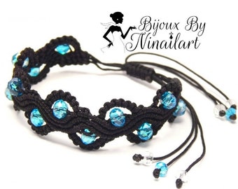 Black and turquoise handwoven bracelet