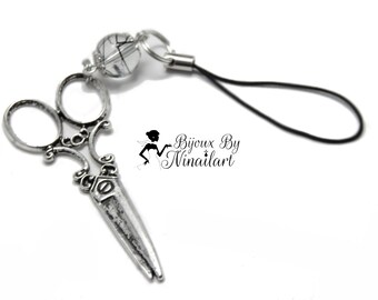 Strap jewel mirror key ring scissors silver and glass