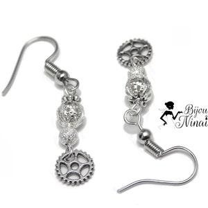 Earrings Hanging Silver Gear Gear Mechanism Steampunk image 4