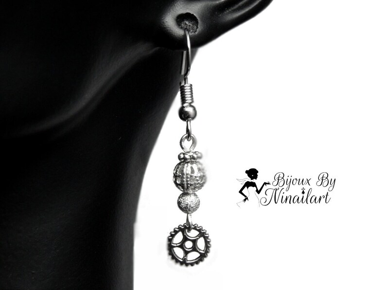 Earrings Hanging Silver Gear Gear Mechanism Steampunk image 1