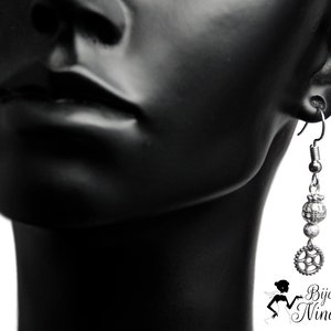 Earrings Hanging Silver Gear Gear Mechanism Steampunk image 2