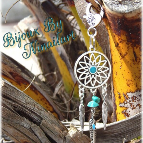 Bijou de sac  attrape rêve dreamcatcher pierres Turquoises