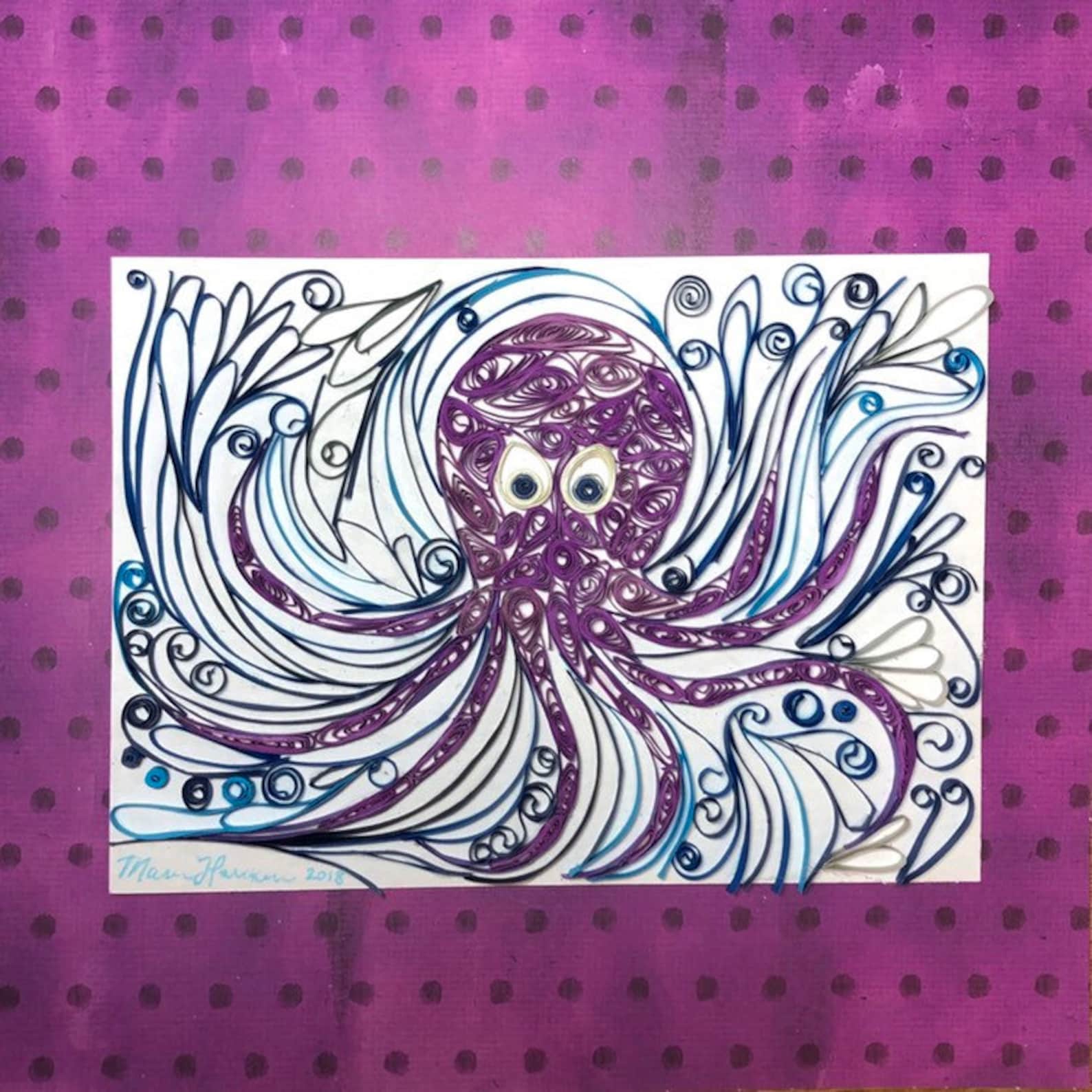 Quilling Octopus Original Design Purple Sea Creature in Blue Etsy
