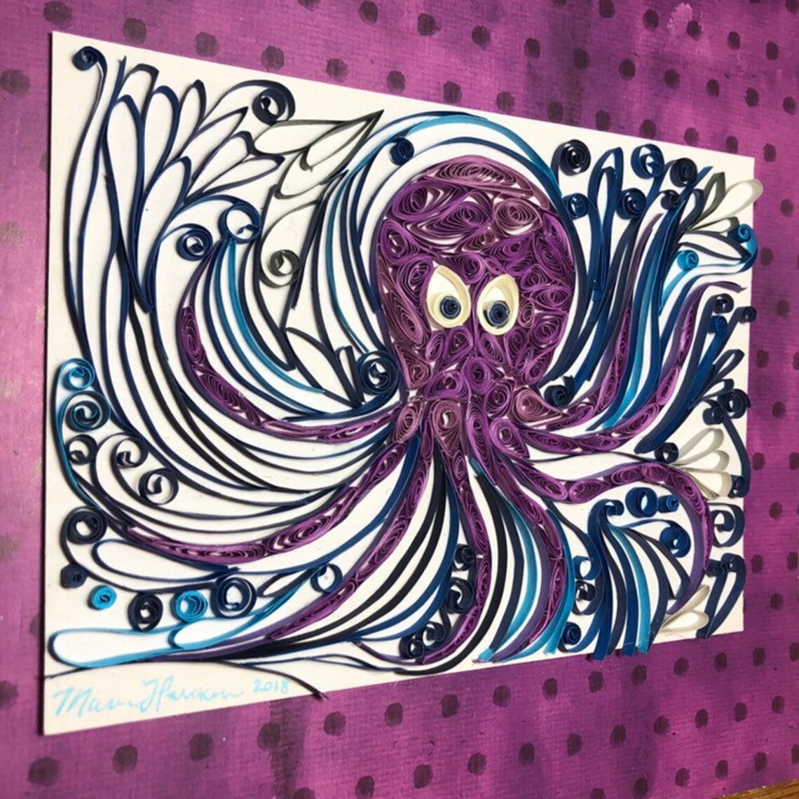 Quilling Octopus Original Design Purple Sea Creature in Blue Etsy