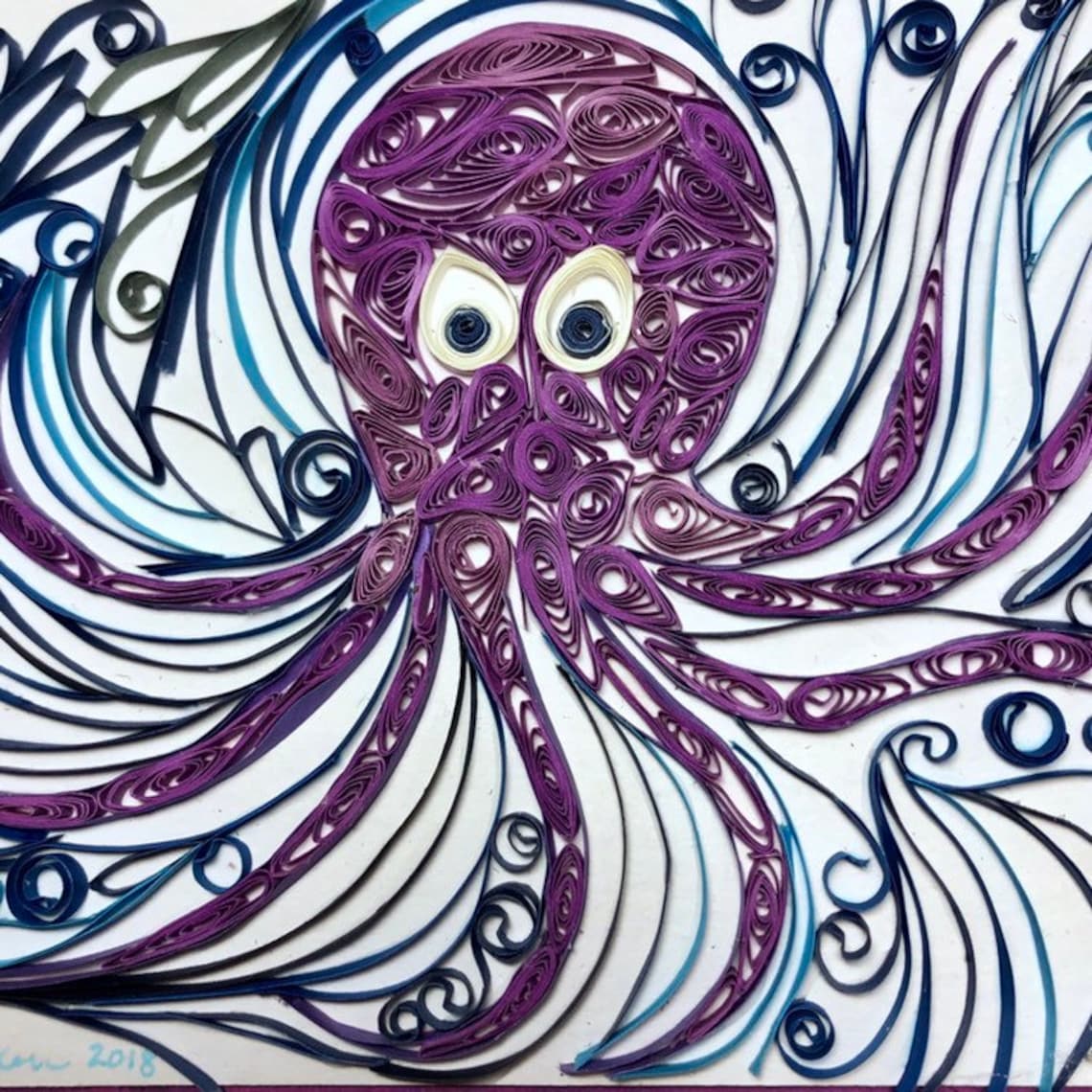 Quilling Octopus Original Design Purple Sea Creature in Blue Etsy
