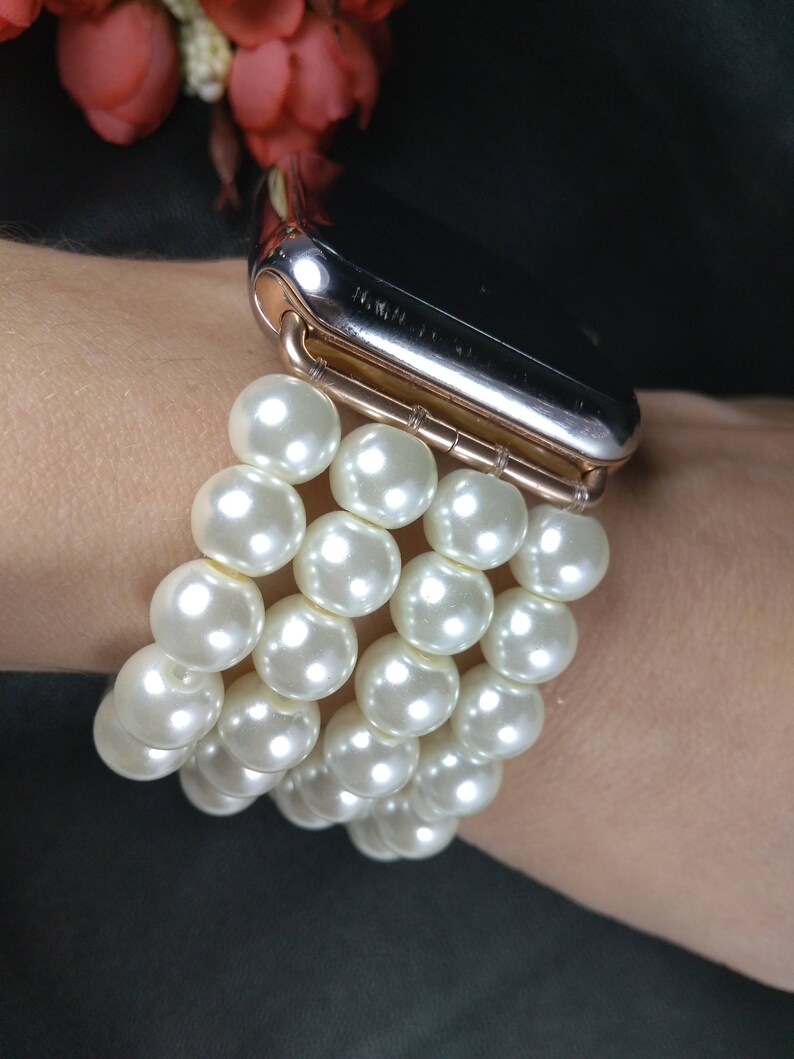 Apple iWatch white pearl beads Band Apple Watch Jewelry | Etsy