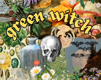 Green Witch Collage Digitale Download 25 Pagina's 100+ Afbeeldingen Junk Journal Grimoire
