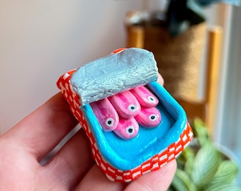 Sardine Fridge Magnet - Quirky Miniature Food Sculpture, Unique Kitchen Decor, Handmade Funny Clay Magnet