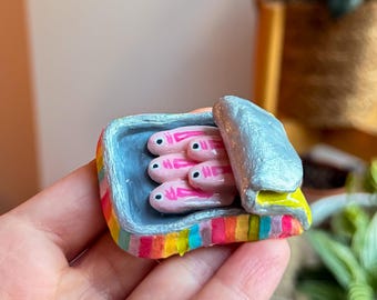 Sardine Fridge Magnet - Quirky Miniature Food Sculpture, Unique Kitchen Decor, Handmade Funny Clay Magnet