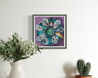Impresión giclée de plato de ostras / Arte mural de cocina costera