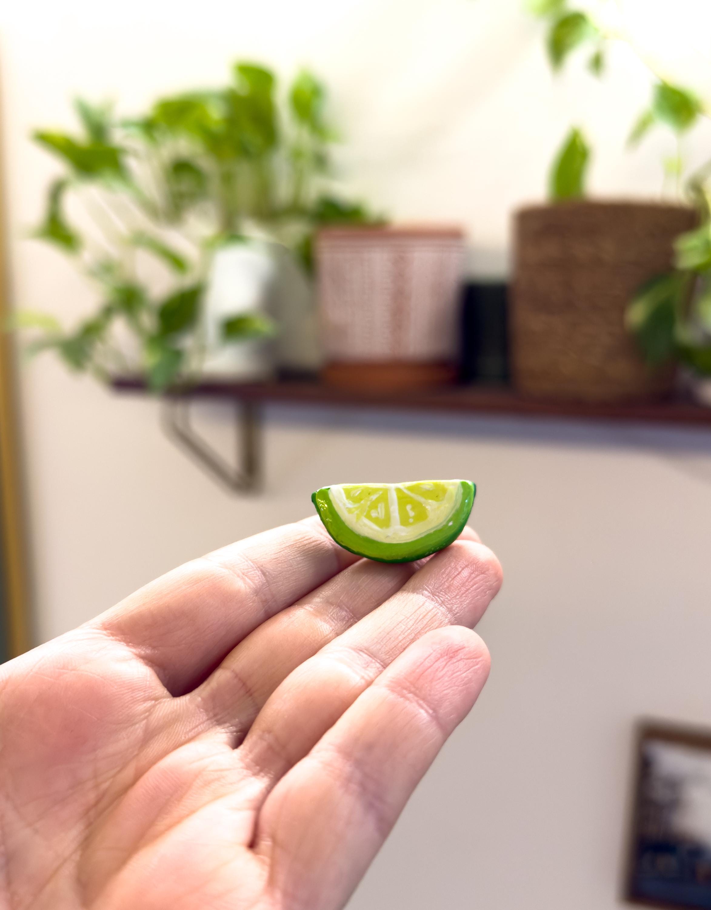 Handmade Lime Slice Magnet - Mini Clay Citrus Fridge Decor, Fun